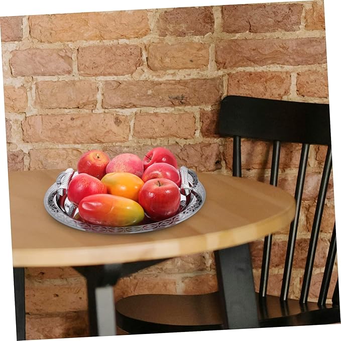 Healifty European Style Pattern Snack Serving Tray for Desserts and Fruits Multi Use Plate for Home Hotel and Restaurant Display Silver Decorative Holder for Nuts Candies and Cookies