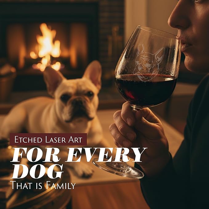 Etched Laser Art French Bulldog Personalized Dog Themed Etched 12.75oz Wine Glass Custom Dog Breed Wine Glasses, Ideal for Pet Lovers, Unique Birthday Gift for Men & Women, Personalized Gift
