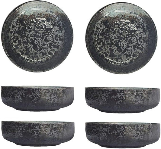 Colias Wing 3.5 Inch Japanese Style Classic Porcelain Side Dish Bowl Seasoning Dishes Soy Dipping Sauce Dishes-Set of 6-Black