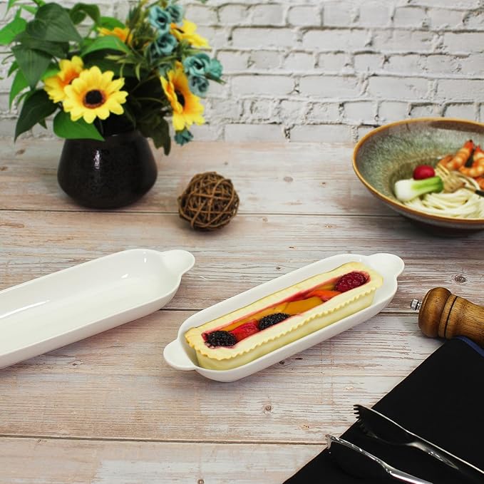 Ceramics Olive Plate, Olive cookies Tray - Large, Chip Resistant, White Porcelain Olive Canoe, Dishwasher Safe, For Snacks, Condiments, Appetizers11.2 Inch