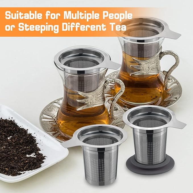 4Pcs Extra Fine Mesh Tea Infuser Tea Strainer with Lid, Large Capacity Tea Strainers Tea Infusers for Loose Tea, 18/8 Stainless Steel Loose Leaf Tea Steeper Tea Diffuser for Teapot, Mug, Cup