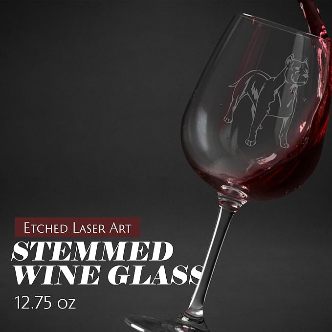 Etched Laser Art American Staffordshire Terrier Personalized Dog Themed Etched 12.75oz Wine Glass Custom Dog Breed Wine Glasses for Pet Lovers, Unique & Personalized Birthday Gift for Men & Women