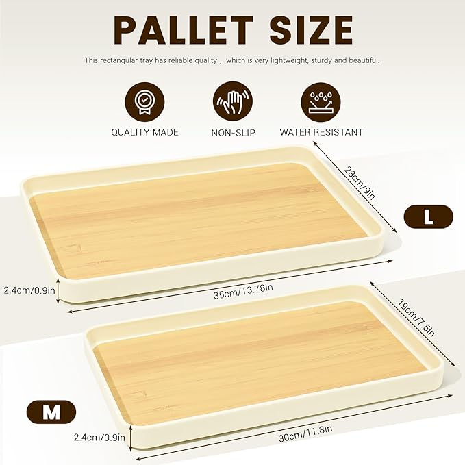 2 Pack Beige Plastic Serving Trays, 13.7" x 9" & 11.8" x 7.4" Rectangular Decorative Party Platter Dishes, Reusable Minimalist Tray Decor for Coffee Table Food Fruit Snack Dessert (Beige)