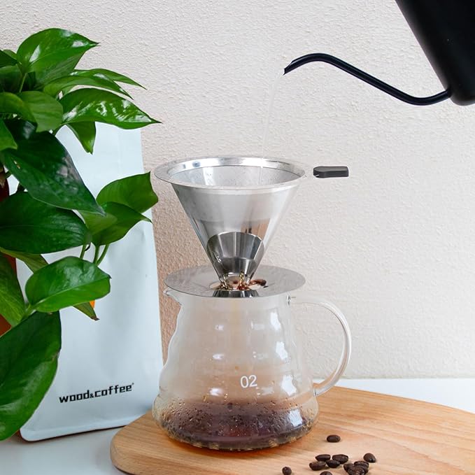 Pour Over Coffee Dripper, 18/8 Stainless Steel Coffee Filter V60 Cone Fine Mesh for 1-2 Cup, Paperless Pour Over Reusable Filter Coffee Maker