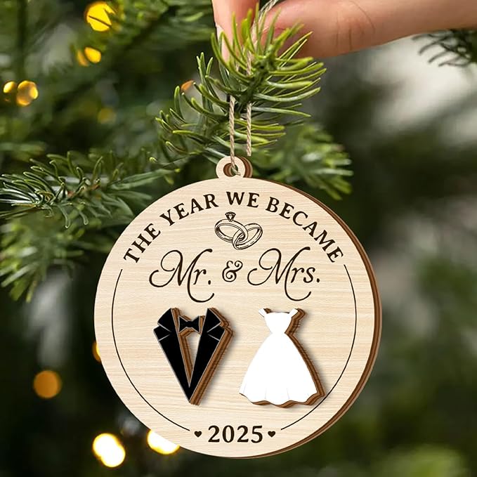 Jesuspirit Mr and Mrs Ornament - Wedding Gifts for Couples 2025, Bride, Groom, First Christmas Married Ornament, Bridal Shower Gifts (The Year We Became Mr. & Mrs. 2025)