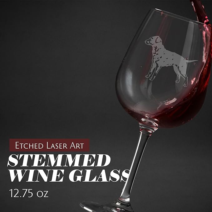 Etched Laser Art Curly Coated Retriever Personalized Dog Themed Etched 12.75oz Wine Glass Custom Dog Breed Wine Glasses for Pet Lovers, Unique Birthday Gift for Men & Women, Personalized Gift