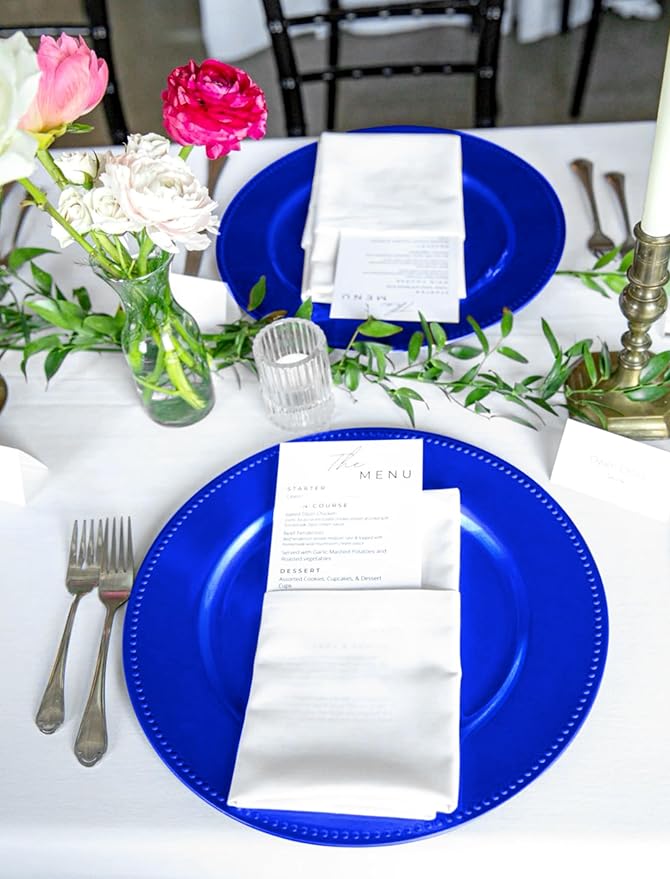 24 Pcs Royal Blue Charger Plates Bulk, 13" Round Beaded Plate Chargers for Dinner Plates, Decorative Dinner Chargers Plastic Table Chargers for Wedding Party Baby Shower Event Decoration (Royal Blue)