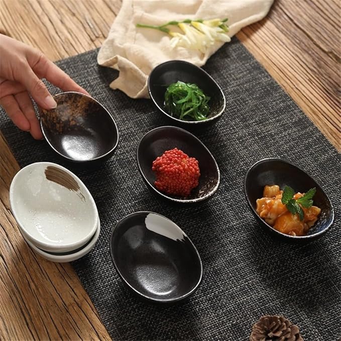 Appetizer Plates Ceramic Small Plate Egg Shaped Snack Bowl Sauce Bowls Seasoning Dish Home Kitchen Supplies for Condiment