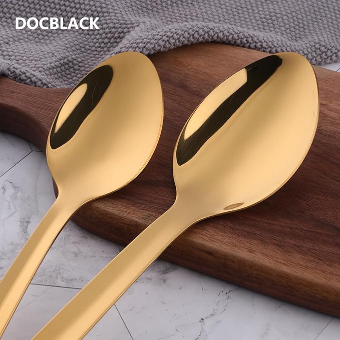 DOCBLACK 13 Inch Serving Spoons Set of 6, Heavy Duty Stainless Steel Buffet Spoons with Long Handle for Kitchen, Restaurant, Party, Dishwasher Safe (Gold, 6PCS)
