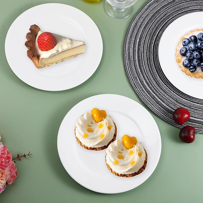 12 Pack Porcelain Dessert Plates, 6 Inch Dessert Plates, Small Ceramic Appetizer Plates, Microwave, Oven, Dishwasher Safe,White