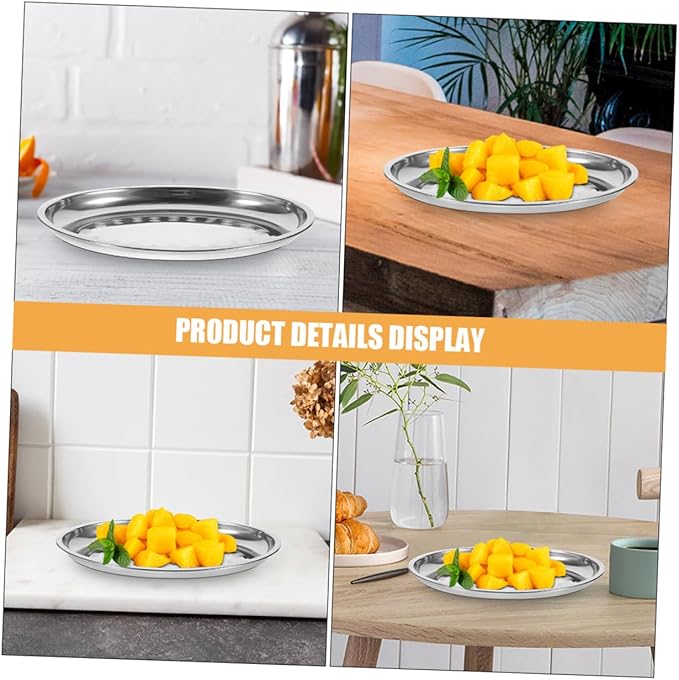 PRETYZOOM 2pcs Stainless Steel Serving Tray for Dried Fruits Pastries and Breakfast Platter Plates for Home Restaurant and Cafe Use