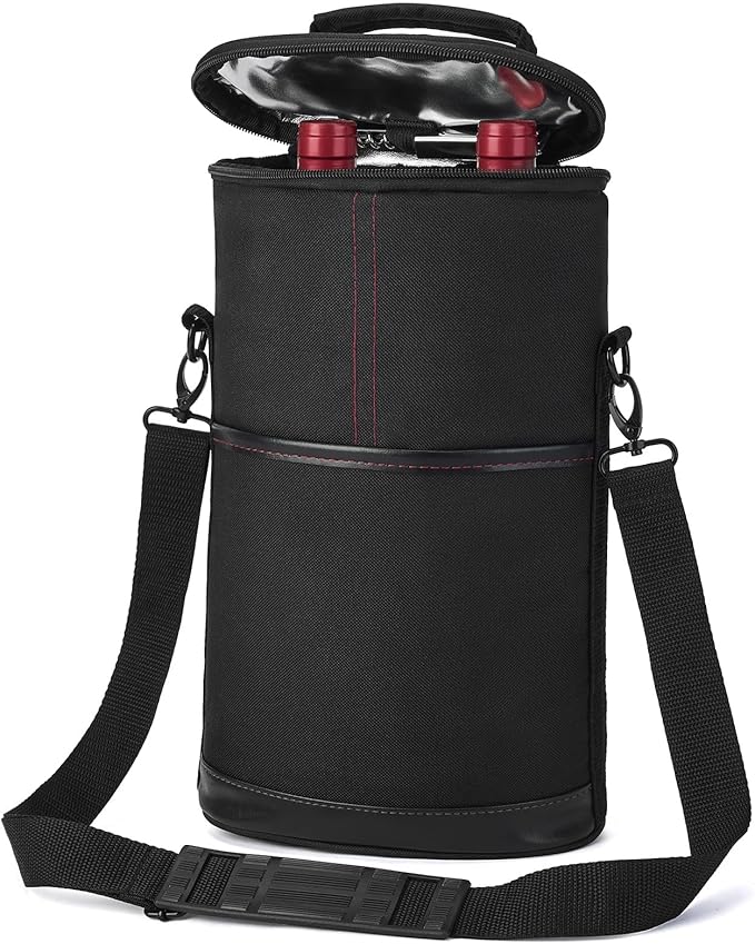 ALLCAMP 2 Bottle Wine Tote Carrier - Insulated Portable Padded Canvas Wine Bag for Travel, BYOB Restaurant, Wine Tasting, Party, Great Christmas Day Gift for Wine Lover，Black