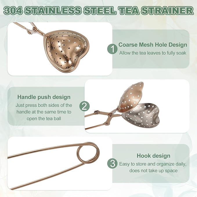 uxcell 1 Pcs Tea Infuser, Stainless Steel Loose Leaf Tea Infuser Filter for Cup and Teapot, Long Handle Tea Steeper Strainers for Tearoom Office Home, Heart Shaped Rose Gold