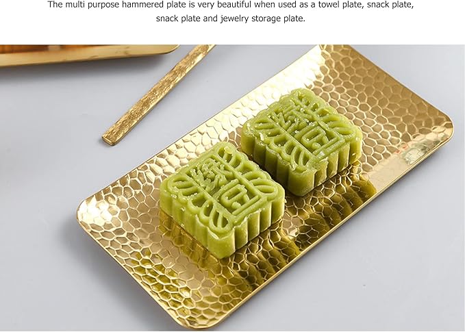 Stainless Steel Tray Pastry,Vanity Trays Cake Serving Tray Dessert Tray Hammered Dish Multipurpose Dishwasher Stylish Mirror for Restaurant (Gold)
