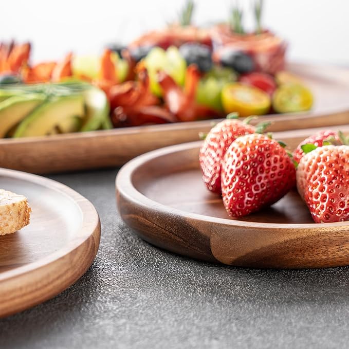 Set of 3 Wooden Tray Serving Platters Acacia Wood Serving Trays Home Decor Cheese Board Cake Plates Serving Dishes for Entertaining Kitchen Charcuterie Platter for Food Dish Dessert Snack Tray