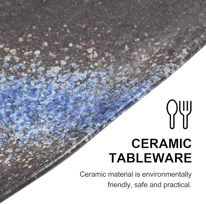 Starlight Blue Ceramic Sushi Plate High Temperature Resistant Snack and Dessert Dish Long Serving Tray for Dumplings and Appetizers with Stable Non-slip Base