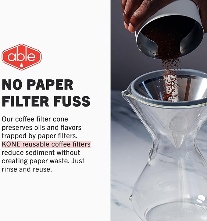 Able KONE: Reusable Stainless Steel Coffee Filter Compatible with Chemex