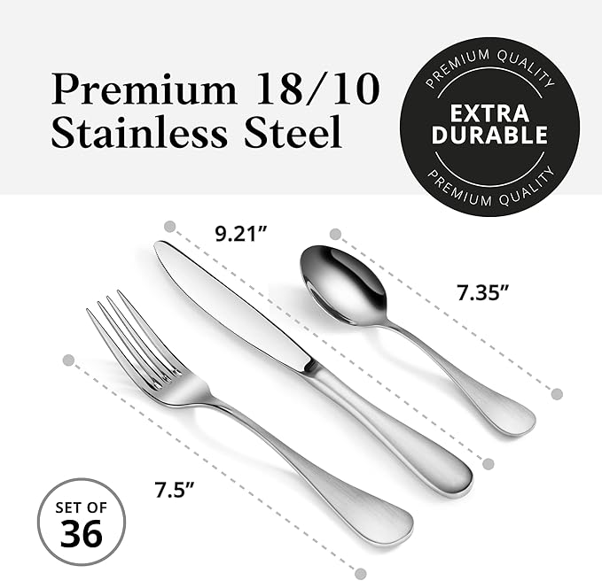 Artaste 1029130 Rain 18/10 Stainless Steel Flatware 36-Piece Set, Matte Finish Handle