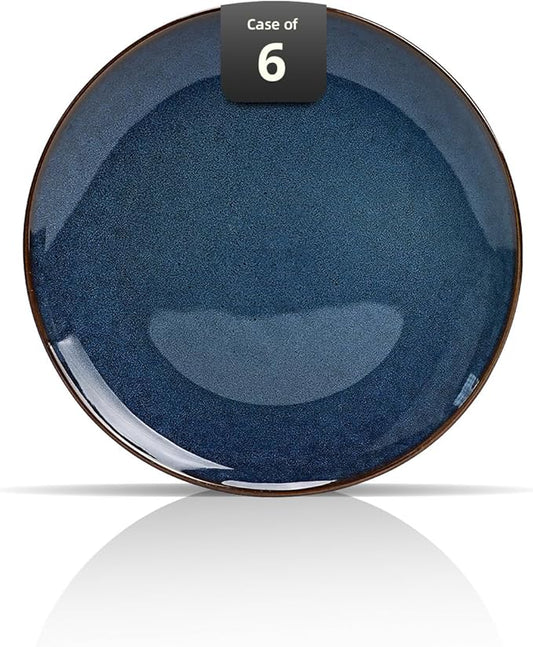 Organic Shape Highland Ceramic Salad plates, 6pcs 8 Inch Handmade Reactive Glaze Dinnerware Sets with Wavy Edge, for Kitchen, Microwave & Dishwasher Safe, Scratch Resistant-Blue