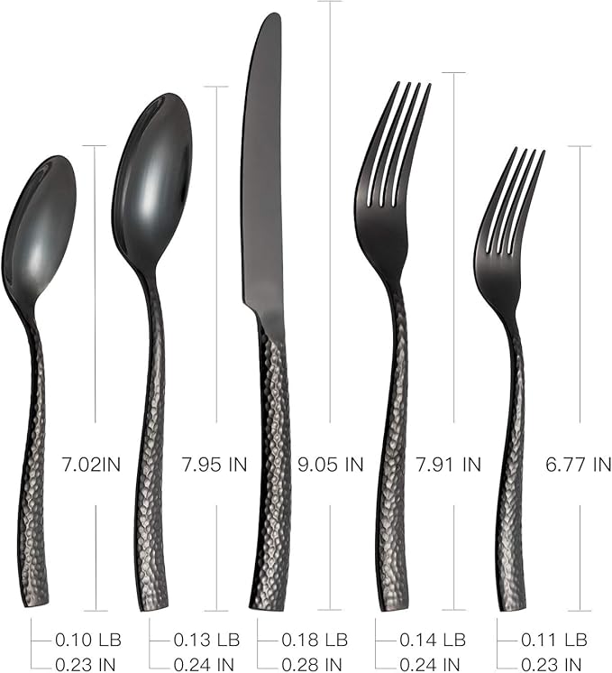 Silverware Set Black Flatware Set Hammered Cutlery Set Stainless Steel Mirror Finished Hand Forged 40 Pieces Service for 8 Home Event Use Wedding Housewarming Gift