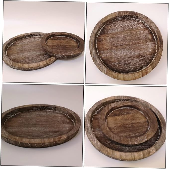 Cabilock 2pcs Solid Wood Serving Tray Large Extra Large Outdoor Decorative Tray Divided Sections for Food Vanity Bathroom Kitchen