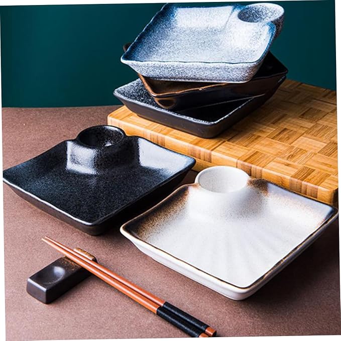 Luxshiny Ceramic Sauce Dish with Vinegar Dish Square Dipping Bowl for Appetizers Home Use Easy to Clean 4-Piece Set Versatile Seasoning Saucer