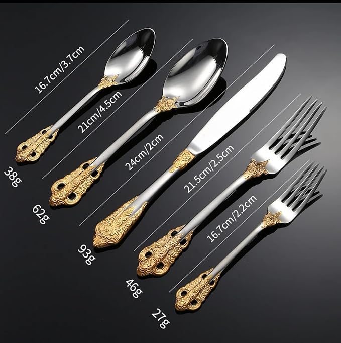 Royal 30-Piece Flatware Set, 304 Stainless Steel Silverware with Gold Accents, Service for 6, Mirror Polished, Dishwasher Safe