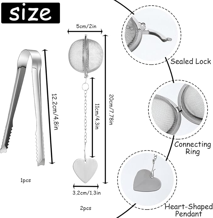 Tea Infuser for Loose Leaf Tea, 2 Pcs Teas Ball Teas Diffuser Steeper for Filtering Stainless Steel Ball Mesh Strainer Filters with Metal Pendant Extended Chain Hook for Loose