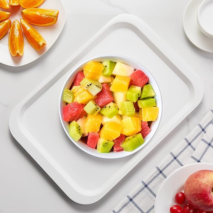 Melamine Serving Trays White 15x10.6 Inch Rectangle Cafeteria Fast Food Trays Breakfast Lunch Dinner Trays for Eating Set of 6,PFW-15106-06
