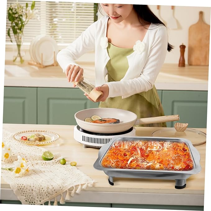 Ciieeo Buffet Foods Holder Stainless Steel Food Tray with Lid Rectangular Serving Dish for Buffet Catering and Parties Easy to Clean and for Entertaining