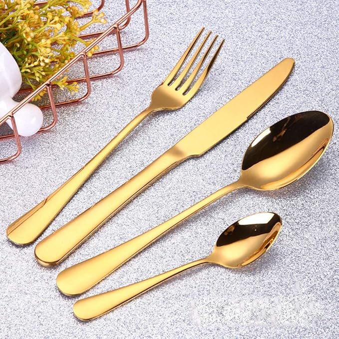 4pcs Set Cutlery Dinnerware 304 Stainless Steel Flatware Set Tableware Dinner Spoon Fork Knife Flatware Serving Sets (Purple)