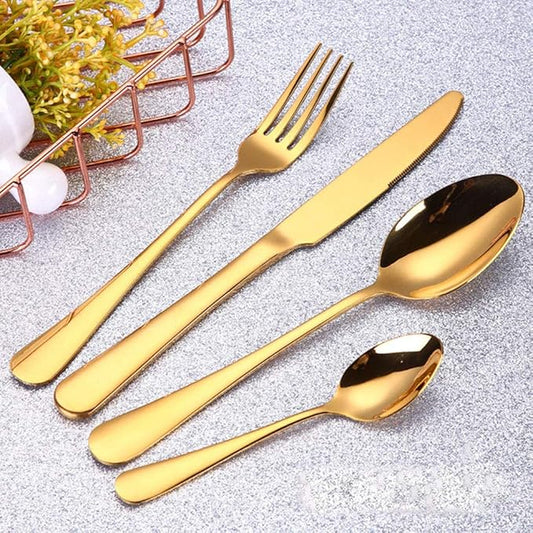 4pcs Set Cutlery Dinnerware 304 Stainless Steel Flatware Set Tableware Dinner Spoon Fork Knife Flatware Serving Sets (Gold)