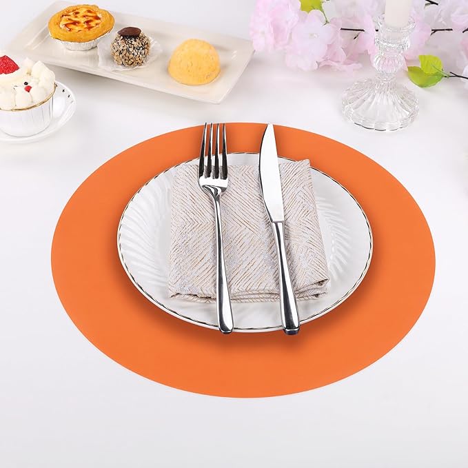 SHACOS 100 PCS Round Paper Placemats 13 inch Disposable Fall Place Mats for Dinner Wedding Birthday Party Festival Table Decoration Indoor Outdoor, Orange