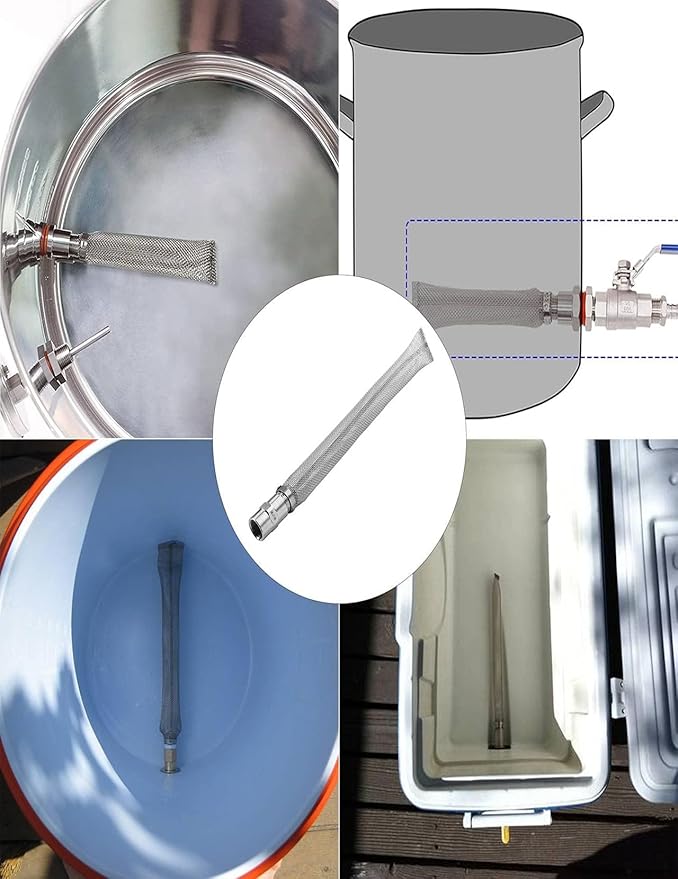 Stainless Steel Beer Filter, 12" pipe screens Boil Screen with Threaded Connection(1/2in Female Male NPT) for Homebrew Beer Brewing Equipment