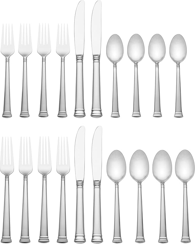 Lenox Silverware Set, Eternal 20-Piece Flatware Set, Service For 4, 18/10 Stainless Steel Silverware, Knives Spoons And Forks Set, Dishwasher Safe, Home And Kitchen Utensils (Silver, 20 Piece)