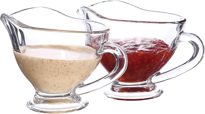 Set of 2 Sauce Glass Gravy Boat -7 oz with Handle Kitchen Glassware Serving Utensils for Dining, Warming Sauces, Salad Dressing Home Decor Saucy Boat
