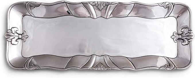 Arthur Court Designs Aluminum Metal Fleur-De-Lis Oblong Food Serving Tray Centerpiece 18 inch x 7 inch