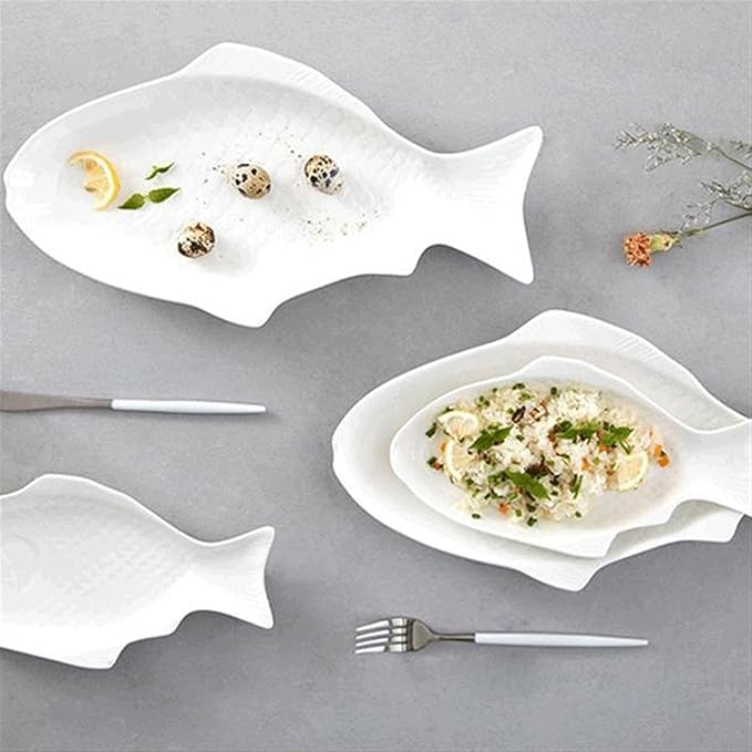 SONGCHAO Party Supplies Creative Fish-shaped Ceramic Plate Household Fish Plate Steamed Fish Plate Restaurant Snack Plate Kitchen Tableware Party Plates
