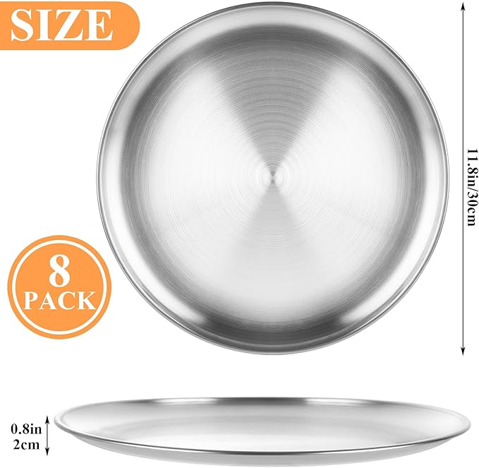 8 Pack Stainless Steel Pizza Pan 12 Inch Pizza Pan Set Round Pizza Pans for Oven Personal Pizza Pans Metal Pizza Plates Platter Pizza Baking Sheet Pizza Sheet Pizza Tray for Serving Cooking