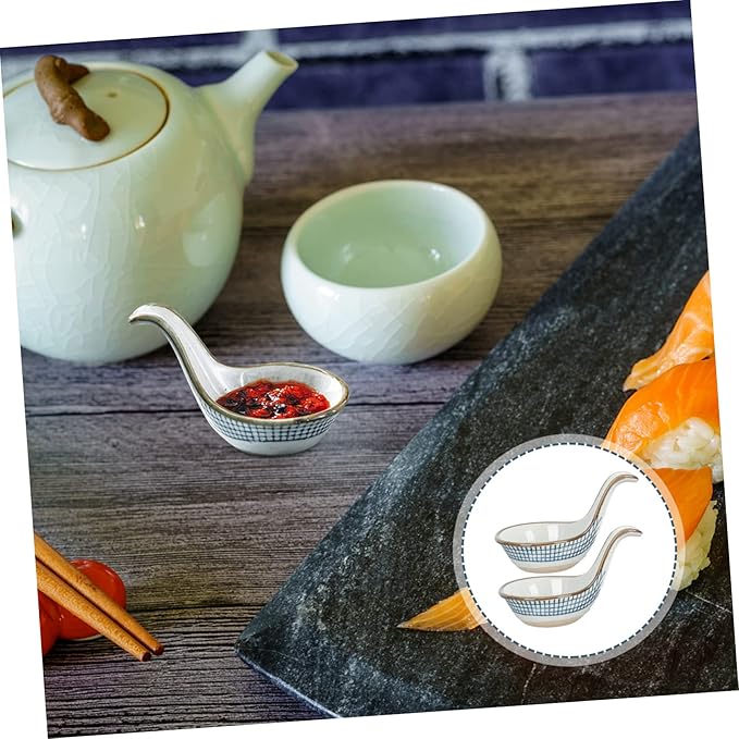 2Pcs Creative Caviar Spoon Appetizer Plate for Dipping Sauces Seasoning Dish for Sweet Sour Mustard Soy Sauce