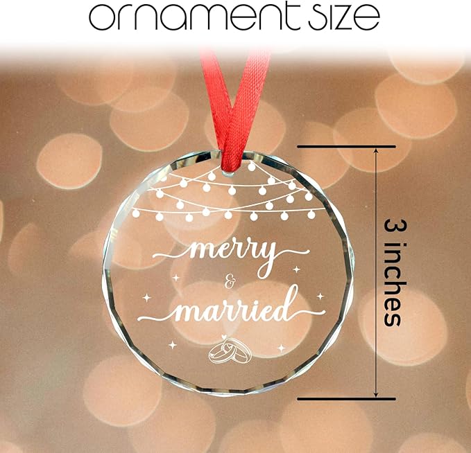 Wedding Gifts for Couples 2025, Mr and Mrs Gifts Merry & Married Glass Ornament, Bridal Shower Gift Engagement Gift for Newlyweds, 1st Married Christmas Ornaments 2025