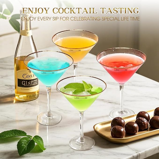 Yaschmo Martini Glasses Set of 2, Gold Rim Hand-Blown Crystal Cocktail Glasses, 10oz Large Martini Glasses for Espresso, Cosmopolitan, Gimlet, Elegant Barware Gift for for Women, Men, Any Occasion