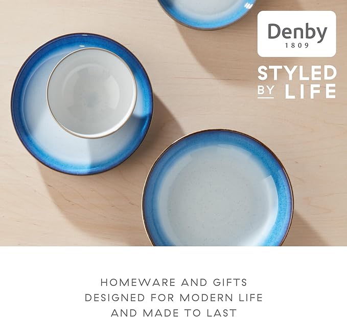 Denby - Blue Haze Coupe Small Plate Set of 4 - Everyday Use & Serving Plates - Dishwasher, Microwave Safe - Light & Dark Tones Blue Glaze - Ceramic Stoneware