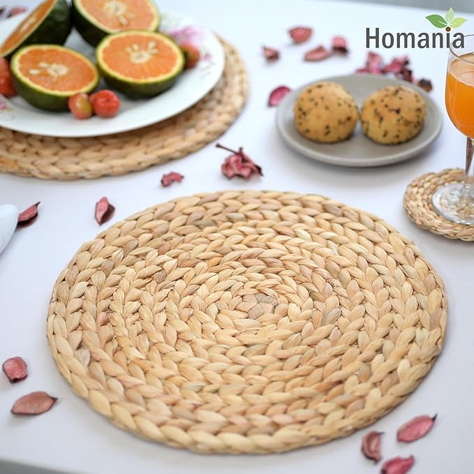 Table Mats Set Of 8, Heat Resistant Farmhouse Placemats Set Of 8, Boho Place Mats, Place Mats For Dining Tables, Wicker Chargers For Dinner Plates, Woven Placemats, Round Placemat 13.4 In