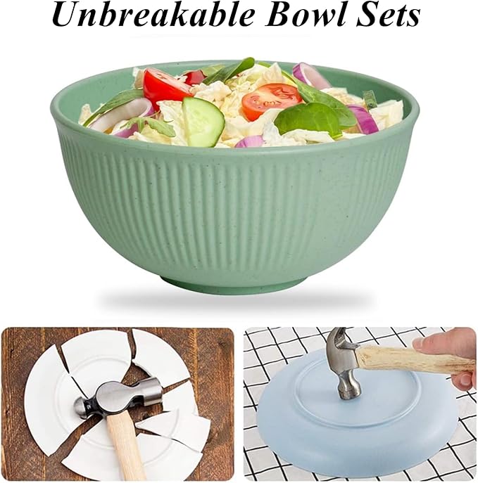 WANBY Lightweight Wheat Straw Cereal Bowls Unbreakable Dinner Bowl Set Dishwasher & Microwave Safe (9 Pack 24Oz)