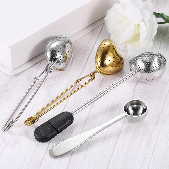 uxcell 2 Pcs Snap Tea Ball Infuser with Handle, Loose Tea Steeper, Stainless Steel Tea Strainer for Brew Loose Leaf Tea, Silver