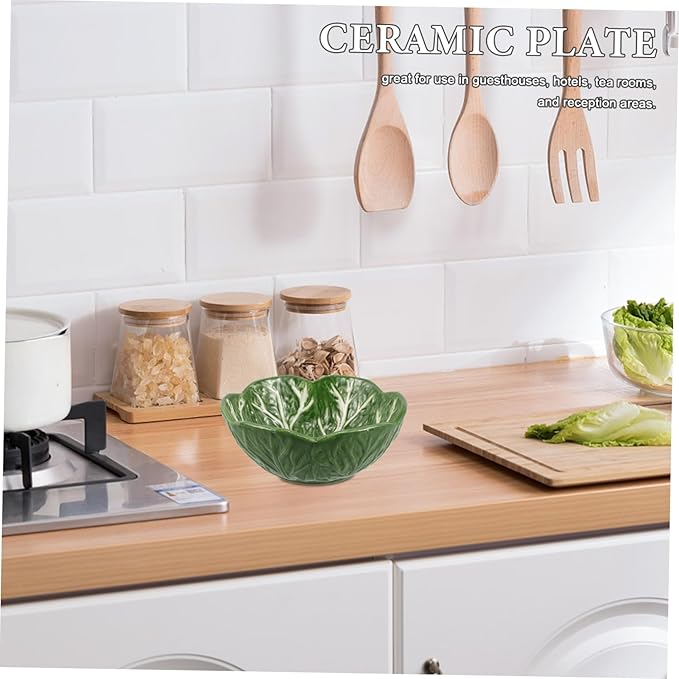 Zerodeko Creative Cabbage Leaf Bowl Salad Plate Candy Dish Decorative Ceramic Fruit Plate Appetizer Guest Fruit Porcelain Dinner
