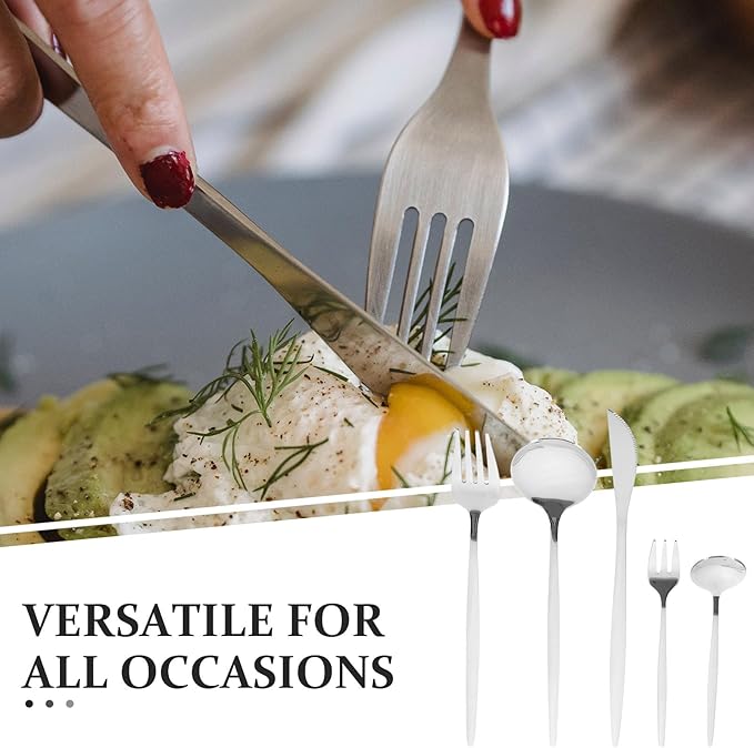 30pcs Stainless Steel Cutlery Set Silver Flatware Serving Utensils Steak Forks Spoons Knives Dinner Tableware for Home and Restaurant