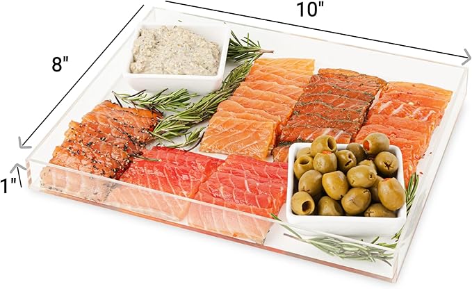 Hammont Acrylic Rectangular Tray - 10'x8'x1' - Transparent, Modern, Portable Cover - Bathroom Tray Organizer