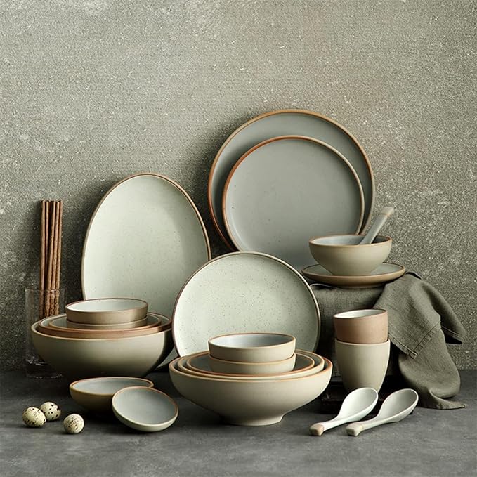 Plate and Bowl Setstoneware Dinnerware Sets, Ceramic Dinnerware Sets, 25 Piece Matte Finish Porcelain Bowls and Plates Sets | Kitchen Tableware Dinner Set Service for 6